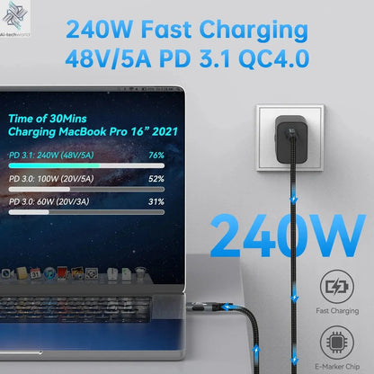 USB 5 PD240W 80Gbps Thunderbolt 5 Type-C Cable 16K 8K 48V/5A Type-C to USB C for iphone 16 Pro Tablet Switch Laptop MacBook Pro - Ai-TechWorld