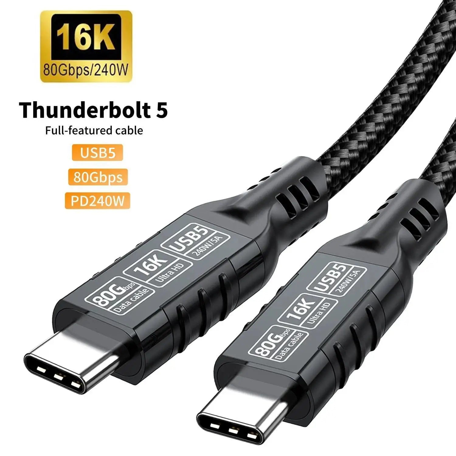 USB 5 PD240W 80Gbps Thunderbolt 5 Type-C Cable 16K 8K 48V/5A Type-C to USB C for iphone 16 Pro Tablet Switch Laptop MacBook Pro - Ai-TechWorld