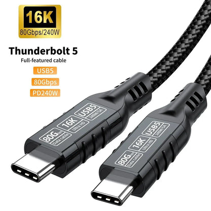 USB 5 PD240W 80Gbps Thunderbolt 5 Type-C Cable 16K 8K 48V/5A Type-C to USB C for iphone 16 Pro Tablet Switch Laptop MacBook Pro - Ai-TechWorld