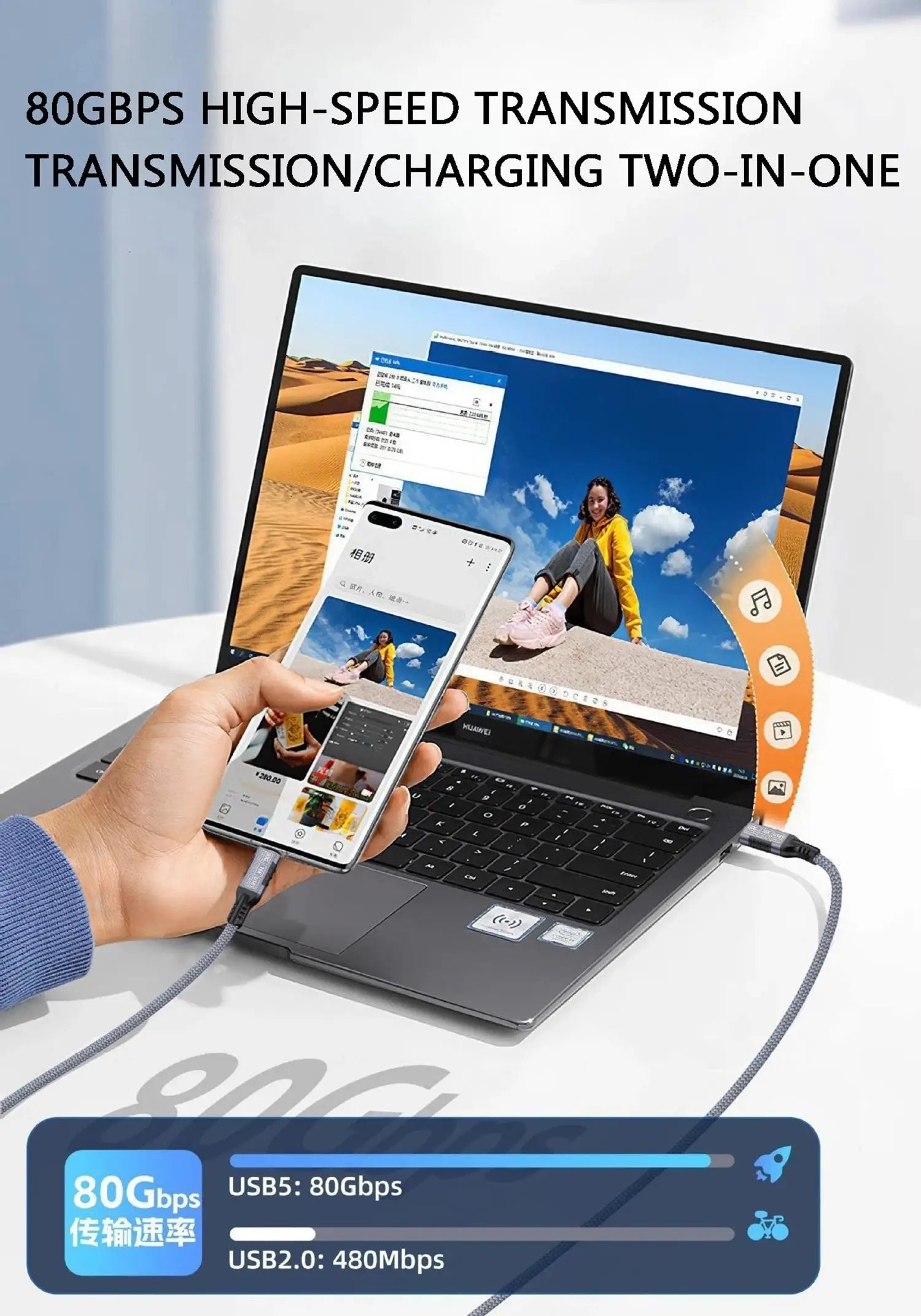 USB 5 PD240W 80Gbps Thunderbolt 5 Type-C Cable 16K 8K 48V/5A Type-C to USB C for iphone 16 Pro Tablet Switch Laptop MacBook Pro - Ai-TechWorld