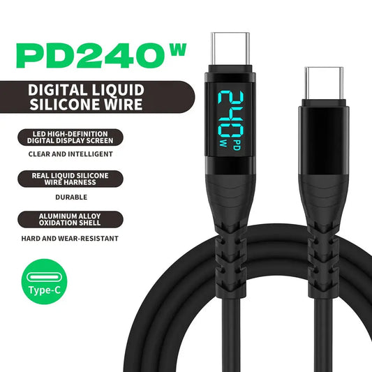 USB C Cable 240W 5A Fast Charging USB C Charger Cable with LED Display USB C to USB C Cord for iPhone 17/16,MacBook,Galaxy S24 - Ai-TechWorld