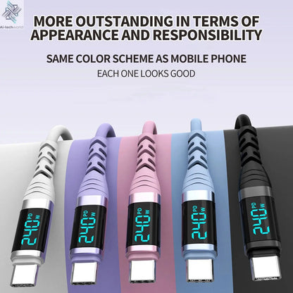 USB C Cable 240W 5A Fast Charging USB C Charger Cable with LED Display USB C to USB C Cord for iPhone 17/16,MacBook,Galaxy S24 - Ai-TechWorld