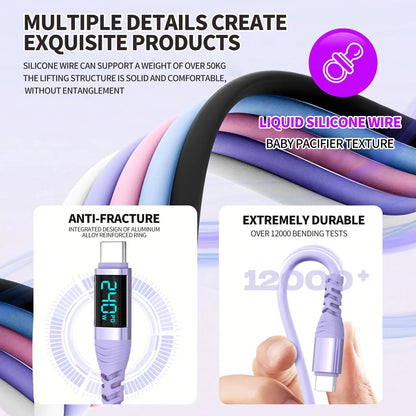 USB C Cable 240W 5A Fast Charging USB C Charger Cable with LED Display USB C to USB C Cord for iPhone 17/16,MacBook,Galaxy S24 - Ai-TechWorld