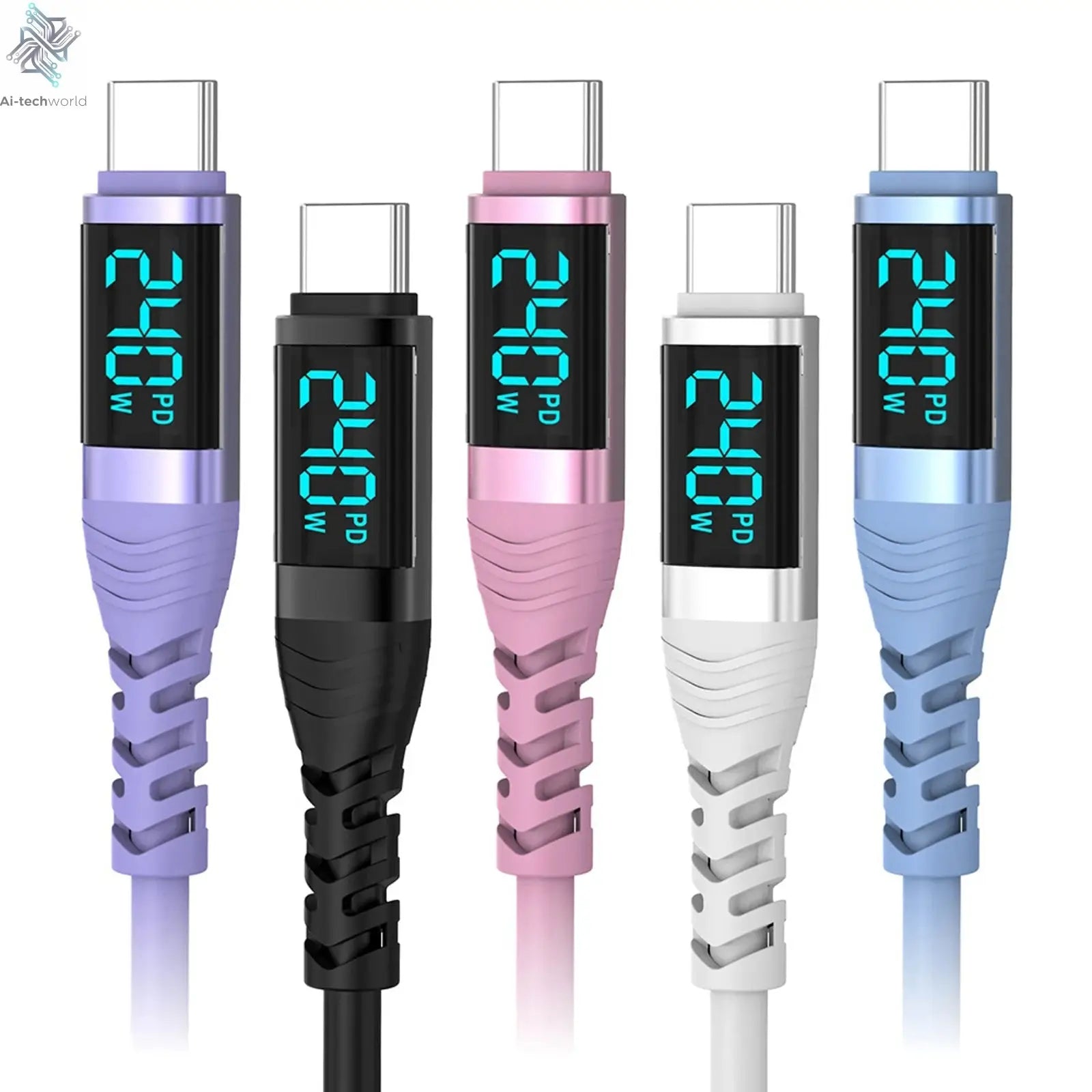 USB C Cable 240W 5A Fast Charging USB C Charger Cable with LED Display USB C to USB C Cord for iPhone 17/16,MacBook,Galaxy S24 - Ai-TechWorld