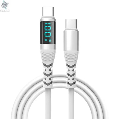USB C Cable 240W 5A Fast Charging USB C Charger Cable with LED Display USB C to USB C Cord for iPhone 17/16,MacBook,Galaxy S24 - Ai-TechWorld