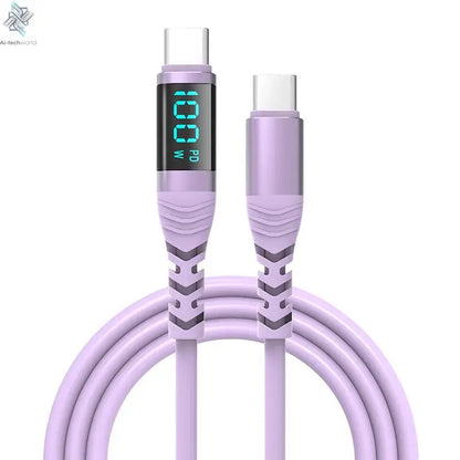 USB C Cable 240W 5A Fast Charging USB C Charger Cable with LED Display USB C to USB C Cord for iPhone 17/16,MacBook,Galaxy S24 - Ai-TechWorld