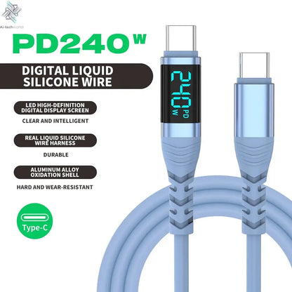 USB C Cable 240W 5A Fast Charging USB C Charger Cable with LED Display USB C to USB C Cord for iPhone 17/16,MacBook,Galaxy S24 - Ai-TechWorld
