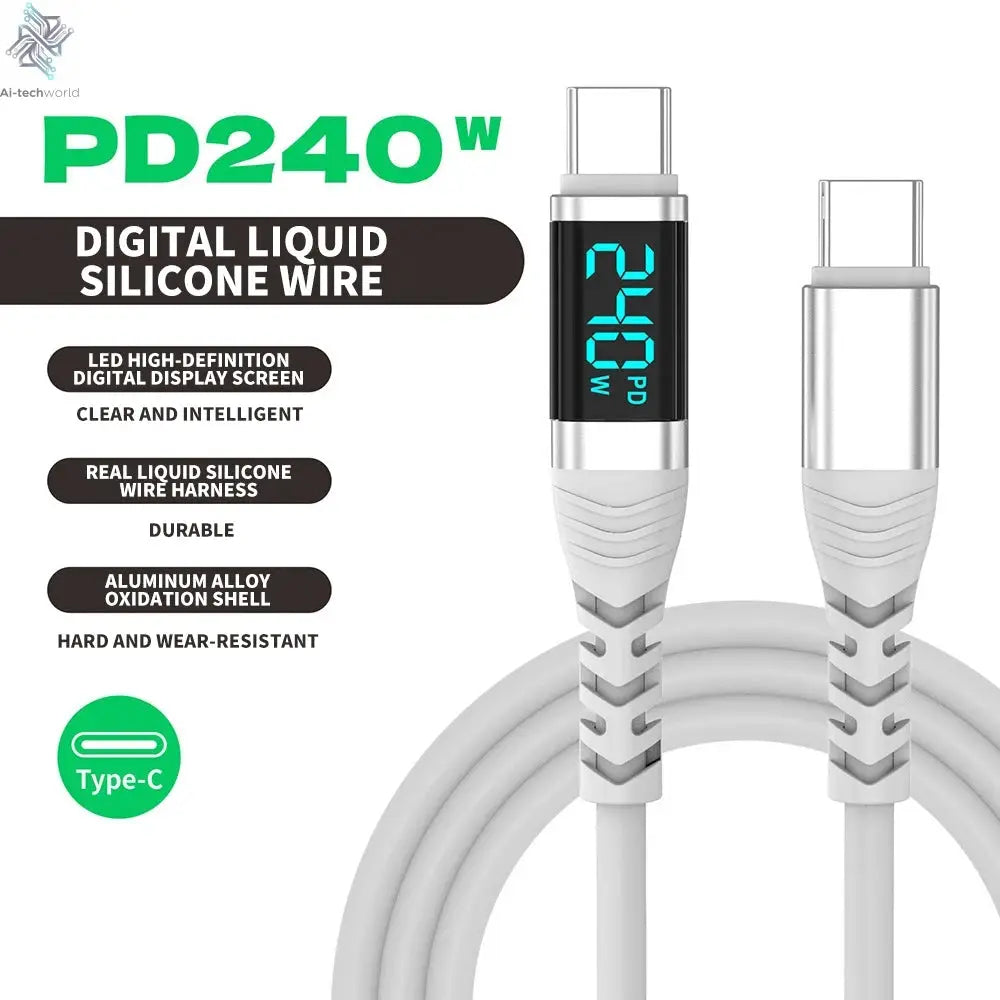 USB C Cable 240W 5A Fast Charging USB C Charger Cable with LED Display USB C to USB C Cord for iPhone 17/16,MacBook,Galaxy S24 - Ai-TechWorld
