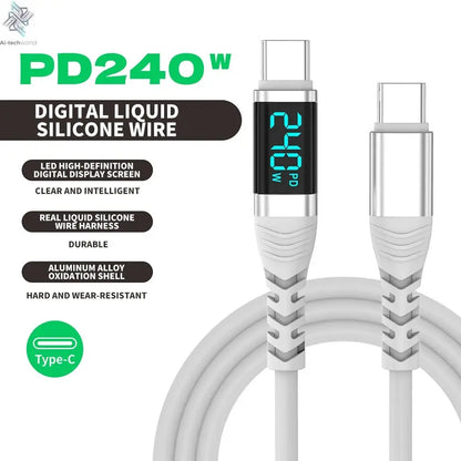 USB C Cable 240W 5A Fast Charging USB C Charger Cable with LED Display USB C to USB C Cord for iPhone 17/16,MacBook,Galaxy S24 - Ai-TechWorld