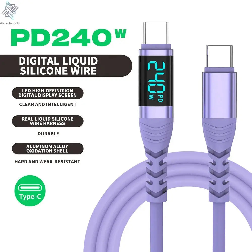 USB C Cable 240W 5A Fast Charging USB C Charger Cable with LED Display USB C to USB C Cord for iPhone 17/16,MacBook,Galaxy S24 - Ai-TechWorld