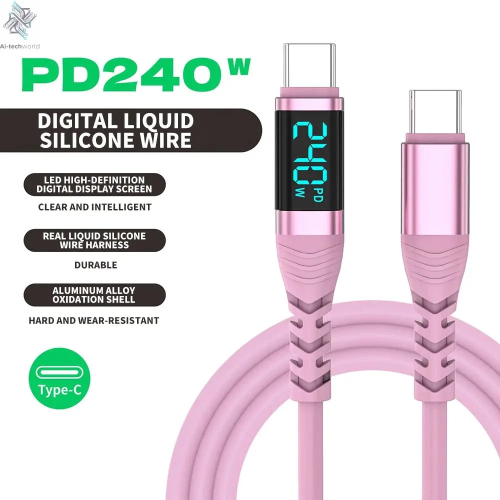 USB C Cable 240W 5A Fast Charging USB C Charger Cable with LED Display USB C to USB C Cord for iPhone 17/16,MacBook,Galaxy S24 - Ai-TechWorld