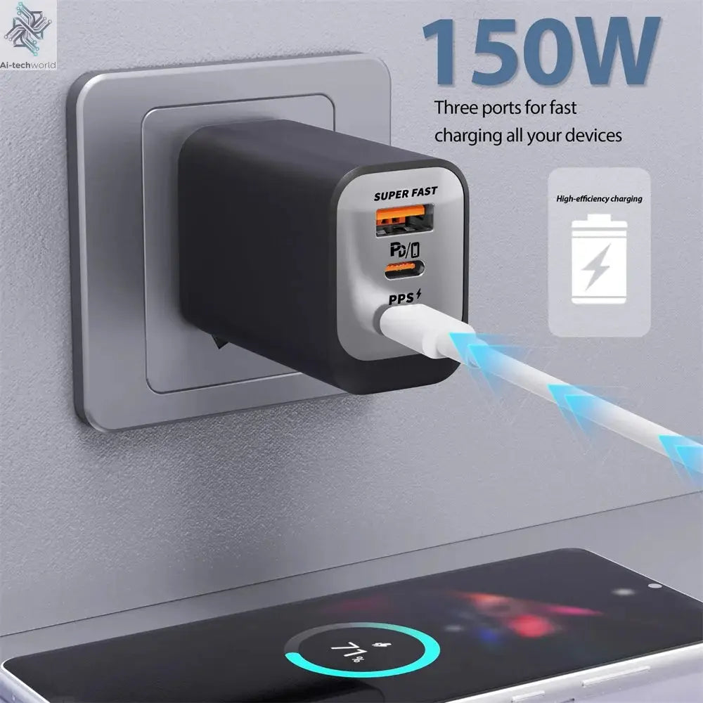 USB Type C 150W Charger USB QC3.0 Fast Charging Mobile Phone Charger Travel Adapter For iPhone 17 Samsung Xiaomi EU/UK/US Plug Ai-TechWorld 