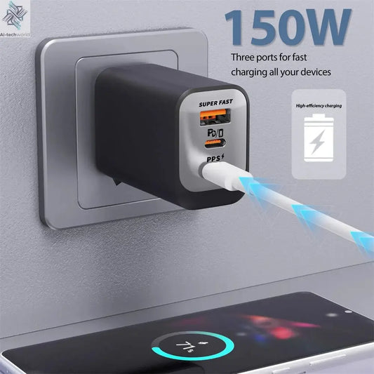 USB Type C 150W Charger USB QC3.0 Fast Charging Mobile Phone Charger Travel Adapter For iPhone 17 Samsung Xiaomi EU/UK/US Plug Ai-TechWorld 
