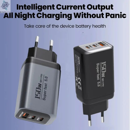 USB Type C 150W Charger USB QC3.0 Fast Charging Mobile Phone Charger Travel Adapter For iPhone 17 Samsung Xiaomi EU/UK/US Plug Ai-TechWorld 