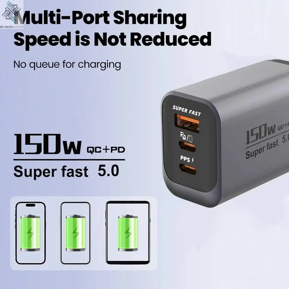 USB Type C 150W Charger USB QC3.0 Fast Charging Mobile Phone Charger Travel Adapter For iPhone 17 Samsung Xiaomi EU/UK/US Plug Ai-TechWorld 
