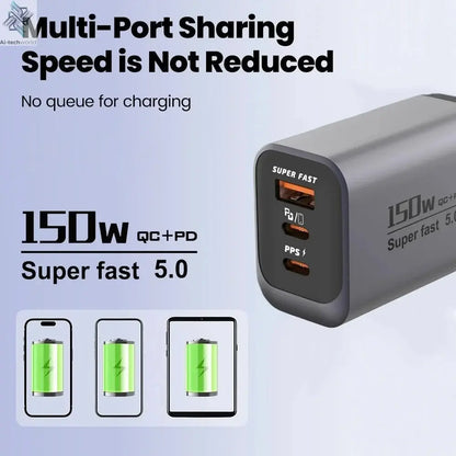 USB Type C 150W Charger USB QC3.0 Fast Charging Mobile Phone Charger Travel Adapter For iPhone 17 Samsung Xiaomi EU/UK/US Plug Ai-TechWorld 