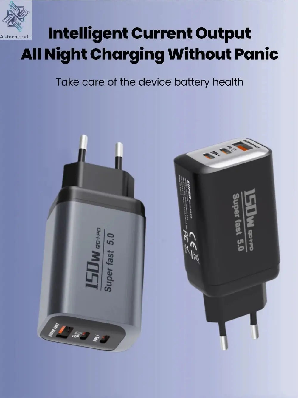 USB Type C 150W Charger USB QC3.0 Fast Charging Mobile Phone Charger Travel Adapter For iPhone 17 Samsung Xiaomi EU/UK/US Plug Ai-TechWorld 