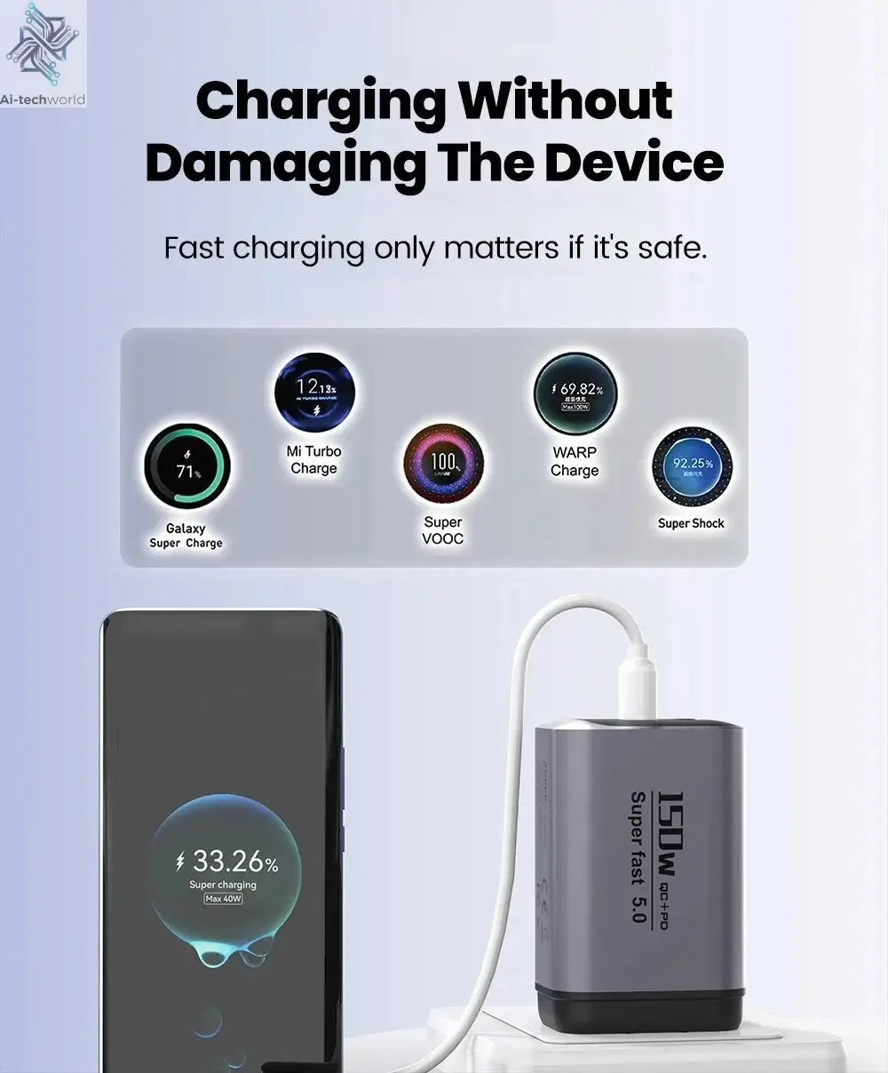 USB Type C 150W Charger USB QC3.0 Fast Charging Mobile Phone Charger Travel Adapter For iPhone 17 Samsung Xiaomi EU/UK/US Plug Ai-TechWorld 