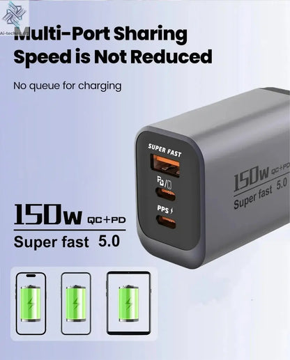 USB Type C 150W Charger USB QC3.0 Fast Charging Mobile Phone Charger Travel Adapter For iPhone 17 Samsung Xiaomi EU/UK/US Plug Ai-TechWorld 