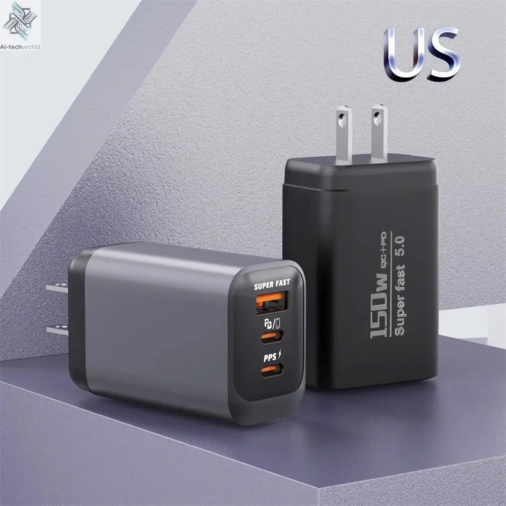 USB Type C 150W Charger USB QC3.0 Fast Charging Mobile Phone Charger Travel Adapter For iPhone 17 Samsung Xiaomi EU/UK/US Plug Ai-TechWorld 