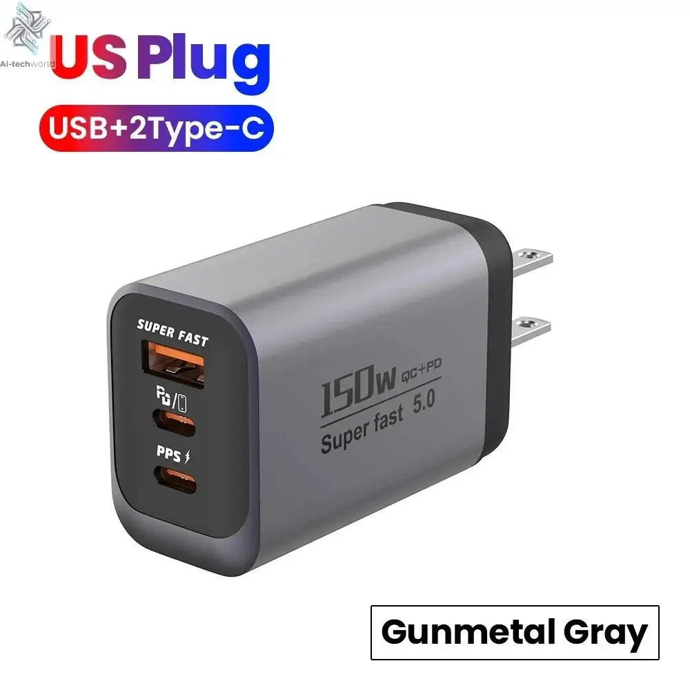 USB Type C 150W Charger USB QC3.0 Fast Charging Mobile Phone Charger Travel Adapter For iPhone 17 Samsung Xiaomi EU/UK/US Plug Ai-TechWorld 