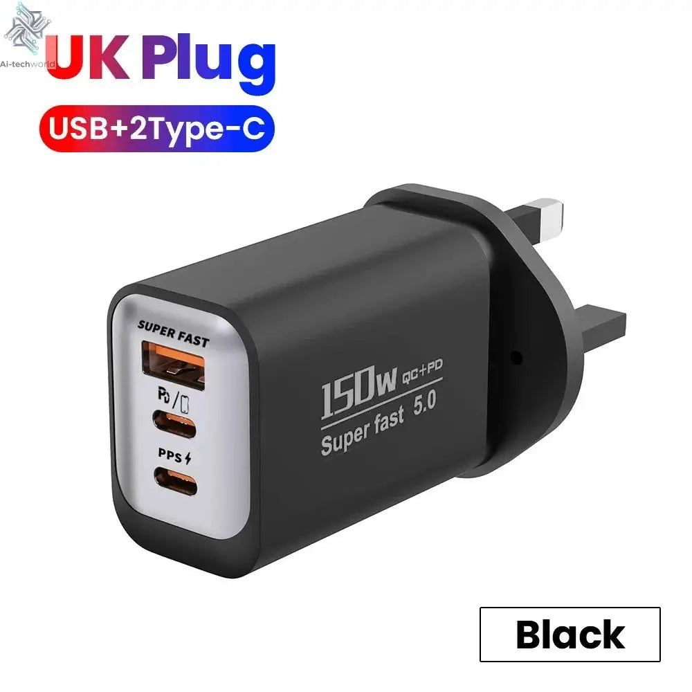 USB Type C 150W Charger USB QC3.0 Fast Charging Mobile Phone Charger Travel Adapter For iPhone 17 Samsung Xiaomi EU/UK/US Plug Ai-TechWorld 