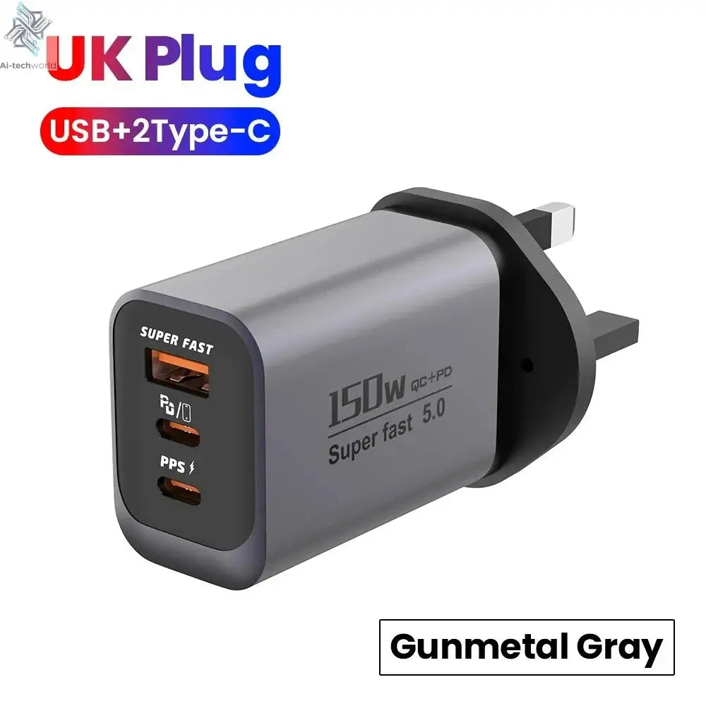 USB Type C 150W Charger USB QC3.0 Fast Charging Mobile Phone Charger Travel Adapter For iPhone 17 Samsung Xiaomi EU/UK/US Plug Ai-TechWorld 