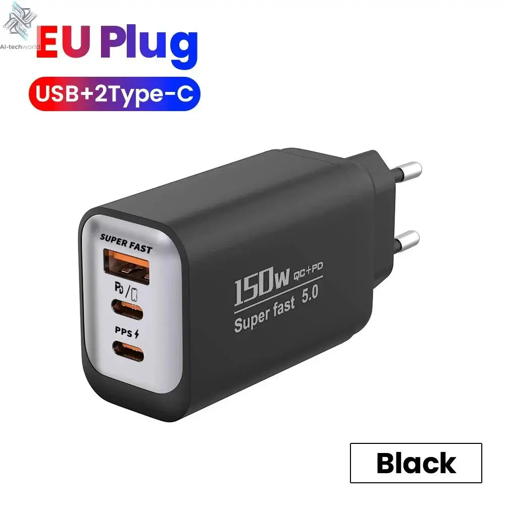 USB Type C 150W Charger USB QC3.0 Fast Charging Mobile Phone Charger Travel Adapter For iPhone 17 Samsung Xiaomi EU/UK/US Plug Ai-TechWorld 