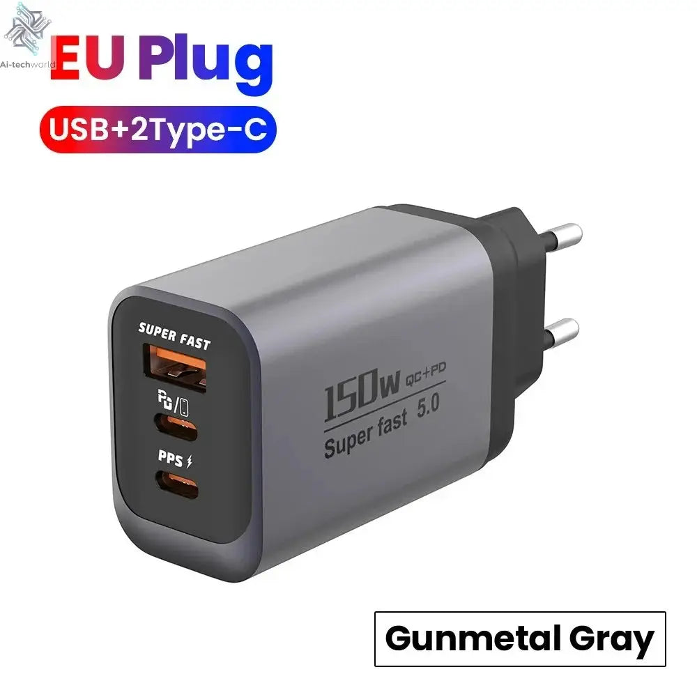 USB Type C 150W Charger USB QC3.0 Fast Charging Mobile Phone Charger Travel Adapter For iPhone 17 Samsung Xiaomi EU/UK/US Plug Ai-TechWorld 