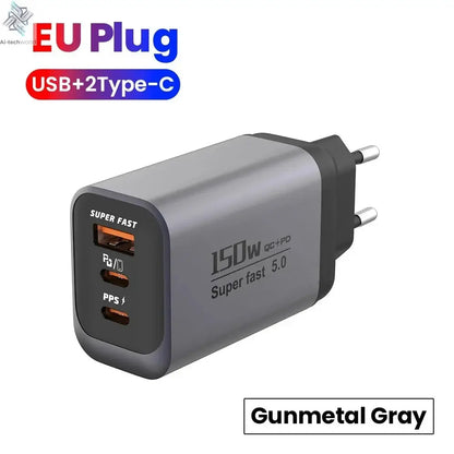 USB Type C 150W Charger USB QC3.0 Fast Charging Mobile Phone Charger Travel Adapter For iPhone 17 Samsung Xiaomi EU/UK/US Plug Ai-TechWorld 