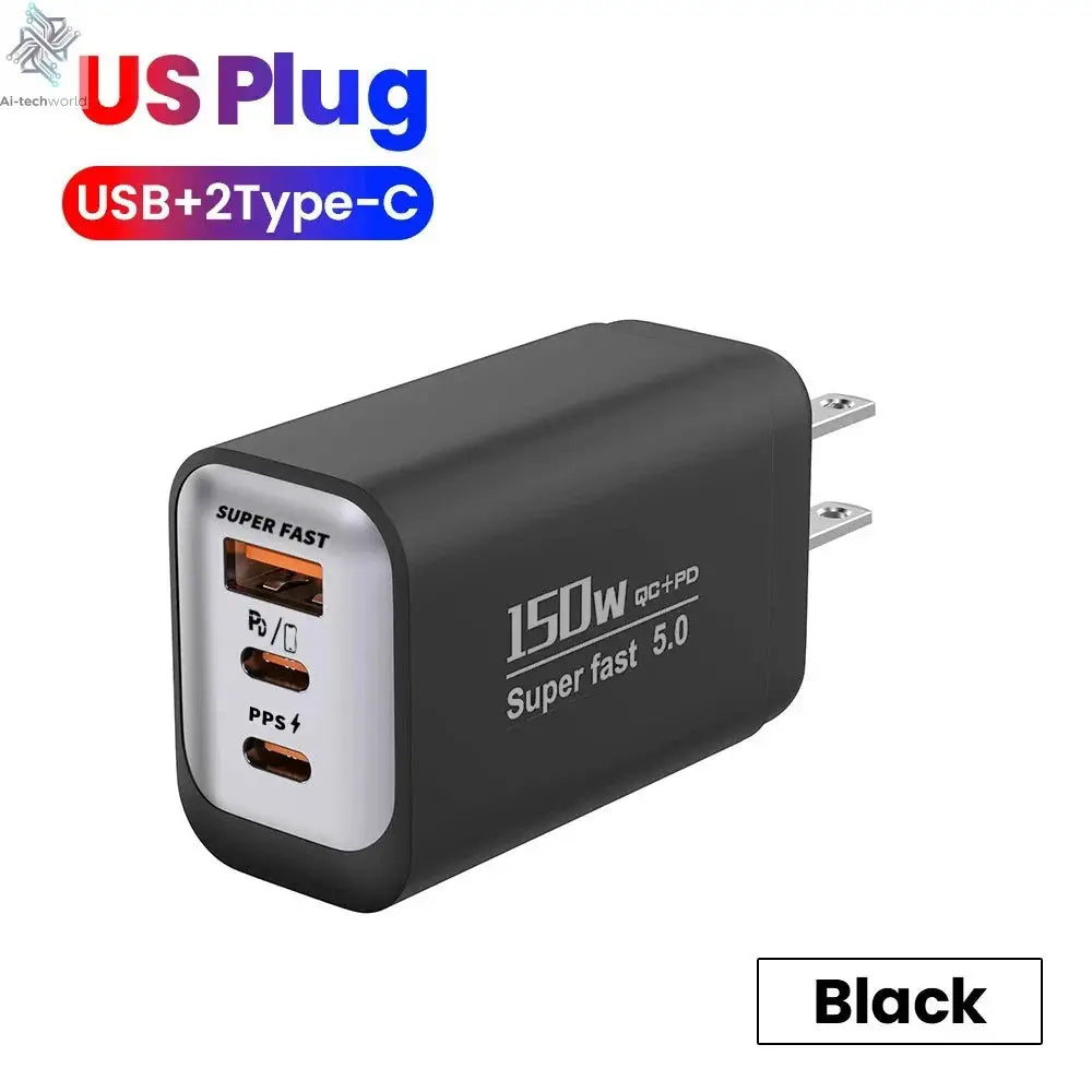 USB Type C 150W Charger USB QC3.0 Fast Charging Mobile Phone Charger Travel Adapter For iPhone 17 Samsung Xiaomi EU/UK/US Plug Ai-TechWorld 
