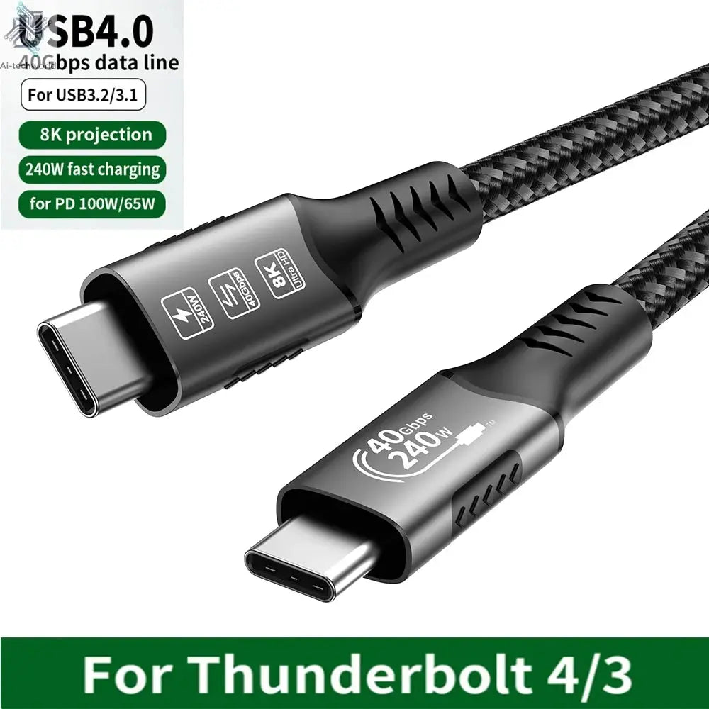 USB4 Cable 40Gbps 48V 240W For Thunderbolt 4 Type C Fast Charging Cable Thunderbolt3 USB C to C Data Transfer Cable For laptop - Ai-TechWorld