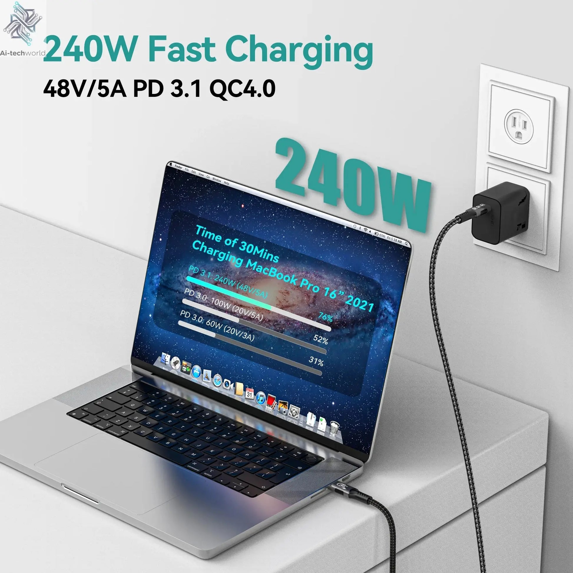 USB4 Cable 40Gbps 48V 240W For Thunderbolt 4 Type C Fast Charging Cable Thunderbolt3 USB C to C Data Transfer Cable For laptop - Ai-TechWorld