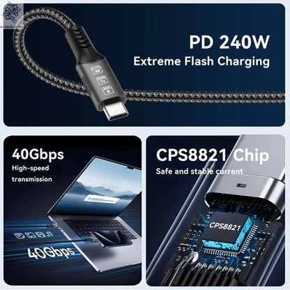 USB4 Cable 40Gbps 48V 240W For Thunderbolt 4 Type C Fast Charging Cable Thunderbolt3 USB C to C Data Transfer Cable For laptop - Ai-TechWorld