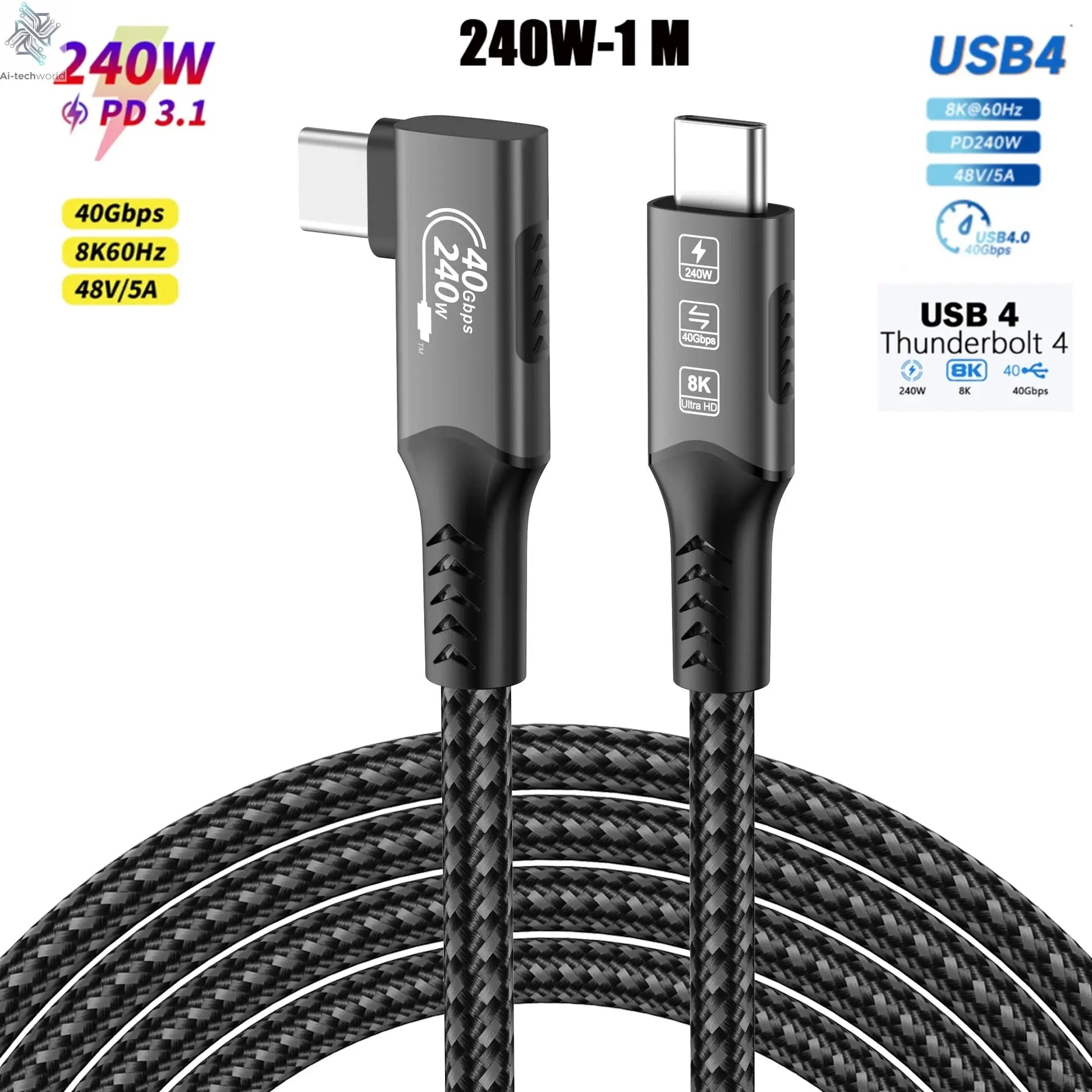 USB4 Cable 40Gbps 48V 240W For Thunderbolt 4 Type C Fast Charging Cable Thunderbolt3 USB C to C Data Transfer Cable For laptop - Ai-TechWorld
