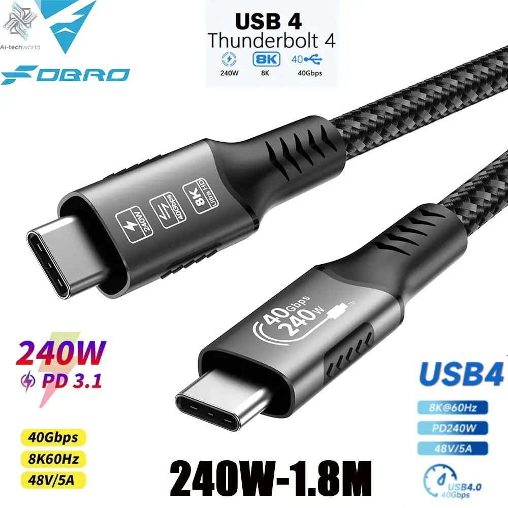 USB4 Cable 40Gbps 48V 240W For Thunderbolt 4 Type C Fast Charging Cable Thunderbolt3 USB C to C Data Transfer Cable For laptop - Ai-TechWorld