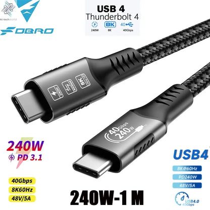 USB4 Cable 40Gbps 48V 240W For Thunderbolt 4 Type C Fast Charging Cable Thunderbolt3 USB C to C Data Transfer Cable For laptop - Ai-TechWorld