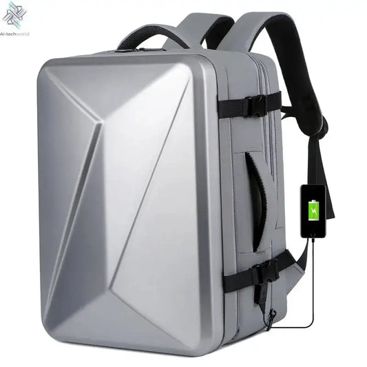 USBLarge capacity backpack hard shell commuter bag fashion notebook 17 inch computer bag ABS material travel waterproof suitcase Ai-TechWorld 