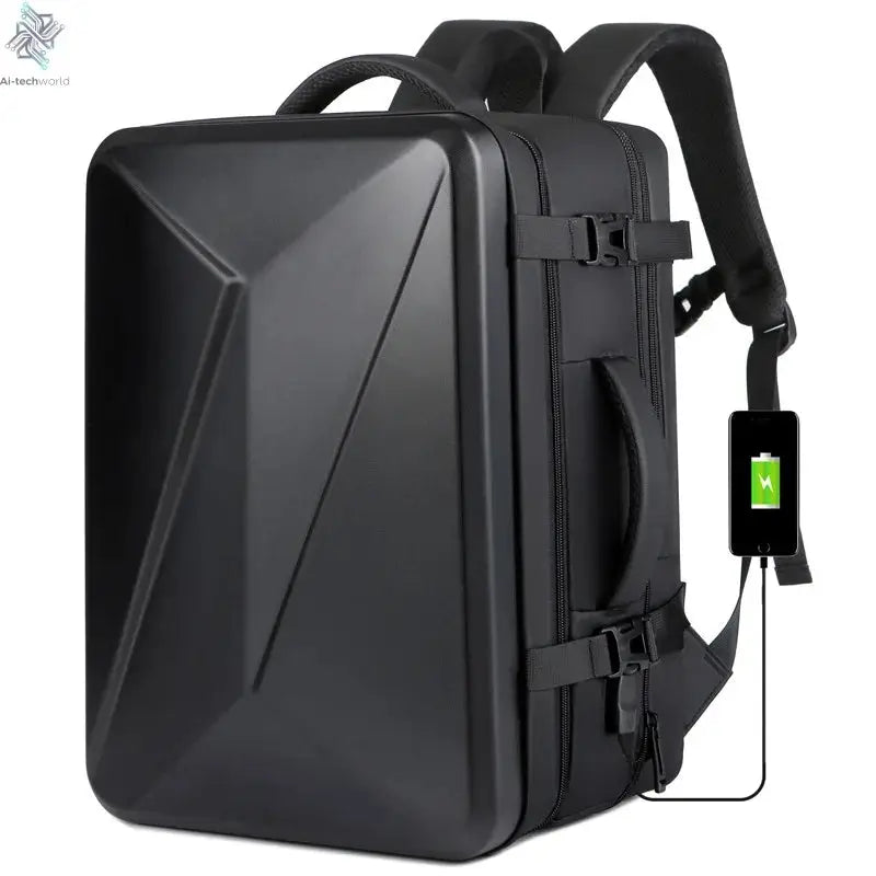 USBLarge capacity backpack hard shell commuter bag fashion notebook 17 inch computer bag ABS material travel waterproof suitcase Ai-TechWorld 