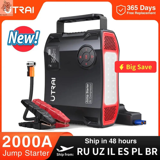 UTRAI 4 In 1 2000A Jump Starter Power Bank 16000mAh 150PSI Air Compressor Tire Pump Portable Charger Car Booster Starting Device Ai-TechWorld 