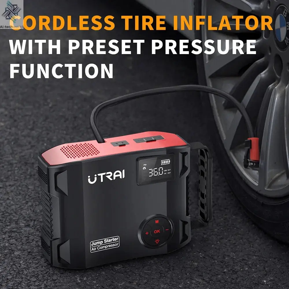 UTRAI 4 In 1 2000A Jump Starter Power Bank 16000mAh 150PSI Air Compressor Tire Pump Portable Charger Car Booster Starting Device Ai-TechWorld 