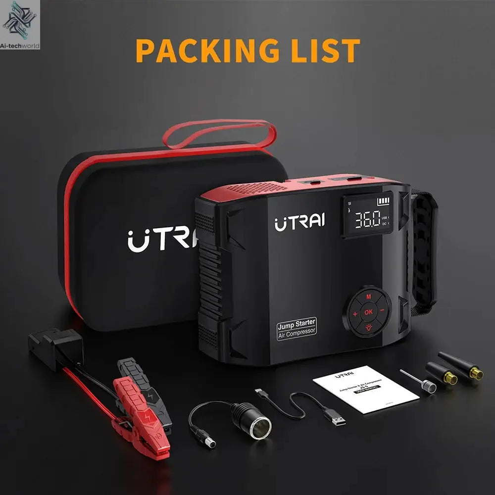 UTRAI 4 In 1 2000A Jump Starter Power Bank 16000mAh 150PSI Air Compressor Tire Pump Portable Charger Car Booster Starting Device Ai-TechWorld 