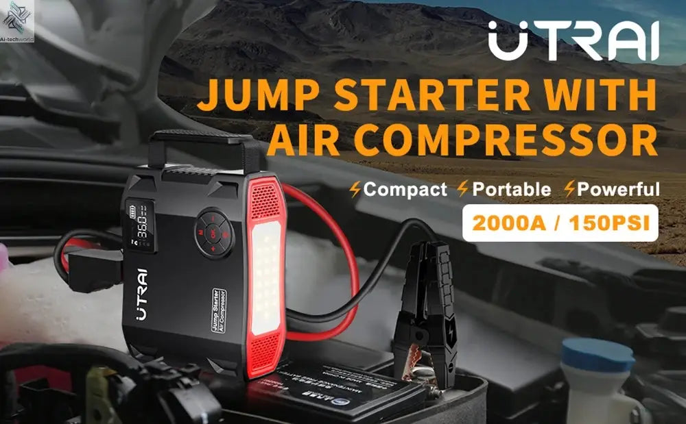 UTRAI 4 In 1 2000A Jump Starter Power Bank 16000mAh 150PSI Air Compressor Tire Pump Portable Charger Car Booster Starting Device Ai-TechWorld 