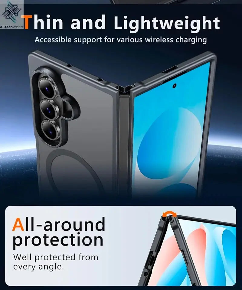 UYUXIO Magnetic Mobile Phone Case for Samsung Galaxy Z Fold 7 Wireless Charging Cases Translucent Slim Rugged Cover with Magnet Ai-TechWorld 
