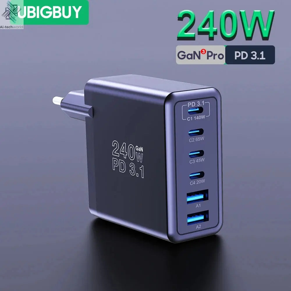 Ubigbuy 240W GaN Charger Fast Charging 140W PD3.1 PPS Ai-TechWorld 