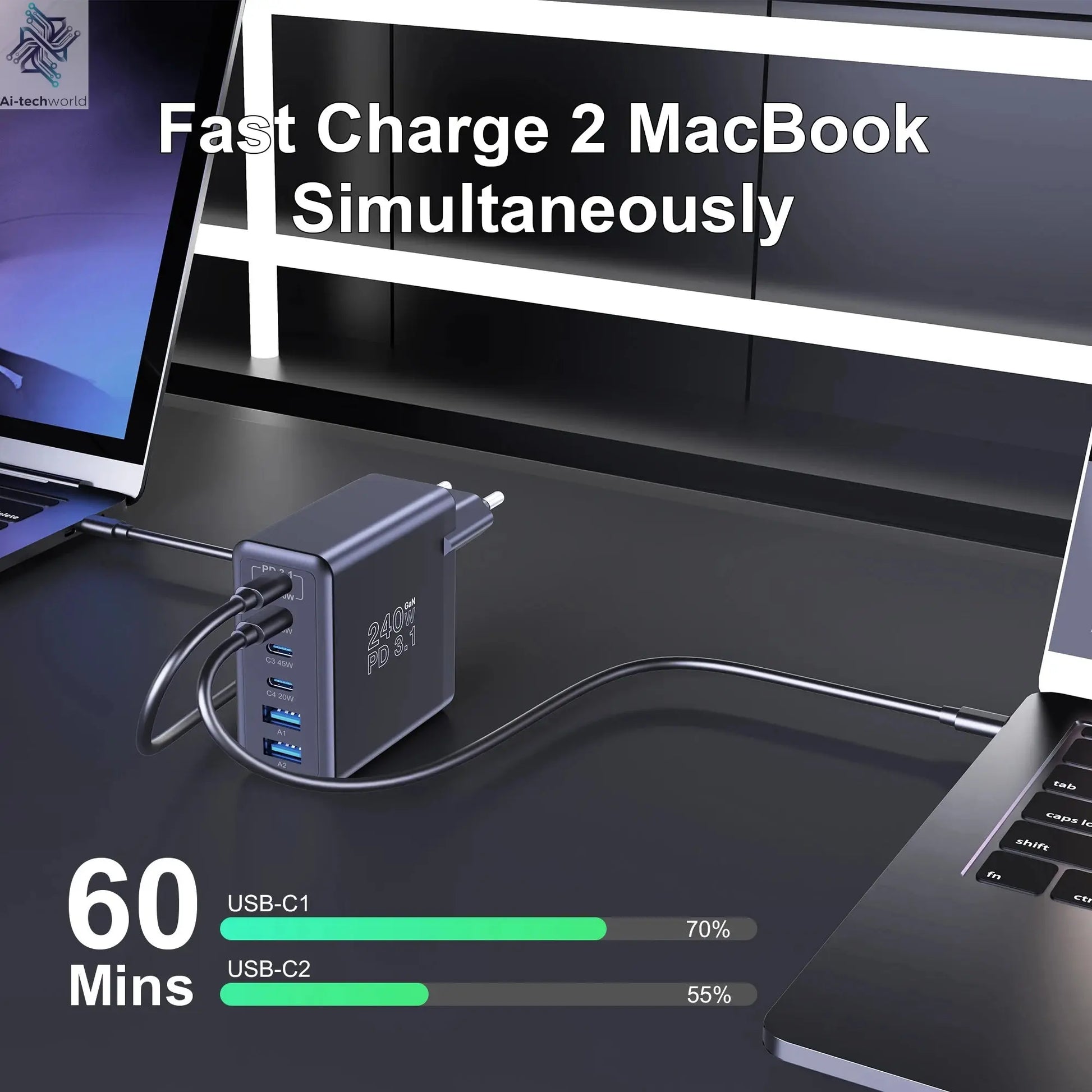 Ubigbuy 240W GaN Charger Fast Charging 140W PD3.1 PPS Ai-TechWorld 