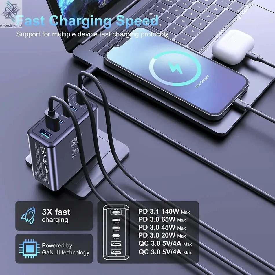 Ubigbuy 240W GaN Charger Fast Charging 140W PD3.1 PPS Ai-TechWorld 
