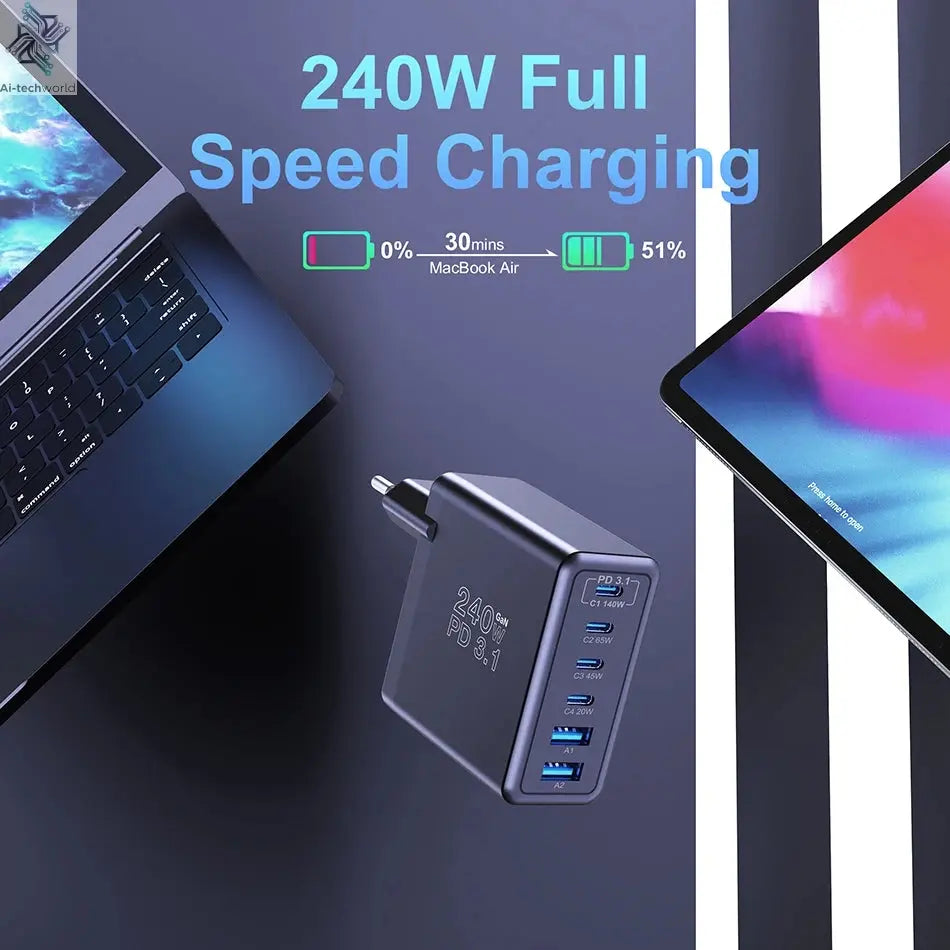 Ubigbuy 240W GaN Charger Fast Charging 140W PD3.1 PPS Ai-TechWorld 