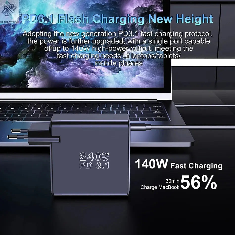 Ubigbuy 240W GaN Charger Fast Charging 140W PD3.1 PPS Ai-TechWorld 