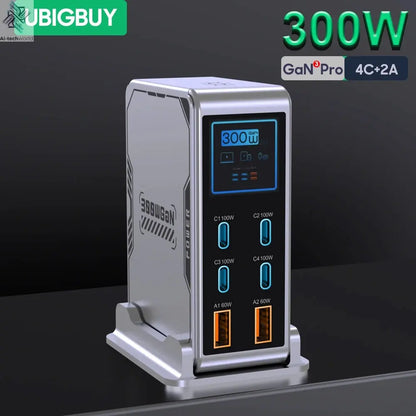 Ubigbuy 300W GaN Charger PPS PD 100W USB Type C 6-Port Digital Display Desktop Fast Charging Station for MacBook iPhone Samsung Ai-TechWorld 